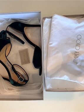 Jimmy Choo Dark Green Velvet Open-Toe Heels